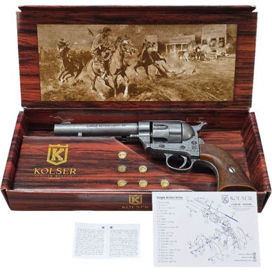 Set Deko Colt mittlerer grauer Lauf, brauner Griff, 6 Deko-Patronen (zerlegbar)