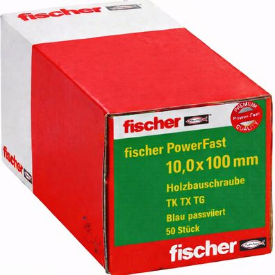 fischer PowerFast 10,0×100 mm Holzbauschraube TK TX TG Blau passiviert, 50Stck