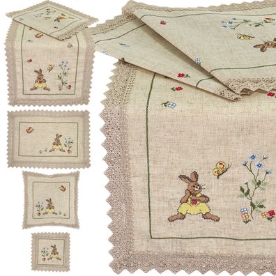 Ostern Tischdecke Tischläufer Kissenbezug Spitze Osterdekoration Beige Bestickt