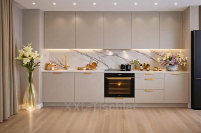 Küchenzeile Linea 290 Kaschmir Matt-Soft Close- Premium Box- Einbauküche 2,9 m