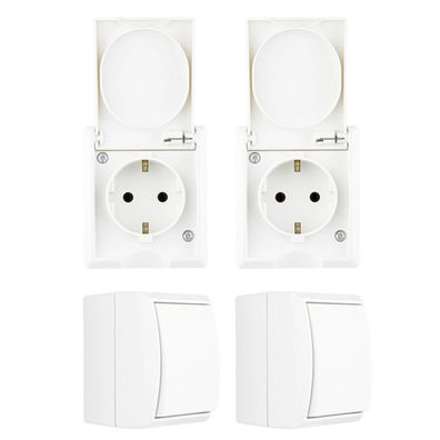 Feuchtraum Starter Set Keller Steckdose Schalter AquaForm Weiß IP44 4 teilig