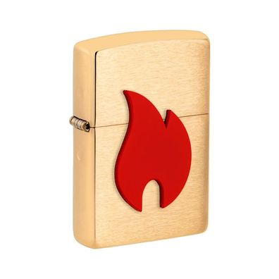 Zippo Benzin-Feuerzeug messing gebürstet Emblem BIG Flame Red, unbefüllt 2008152