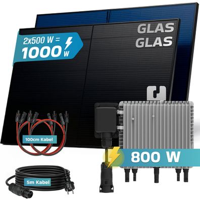 SUNNIVA® Balkonkraftwerk 1000W/800W Solaranlage DEYE Bifazial Fullblack