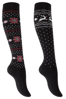 2 Paar Damen Kniestrümpfe Norwegermuster Baumwolle Winterstrümpfe