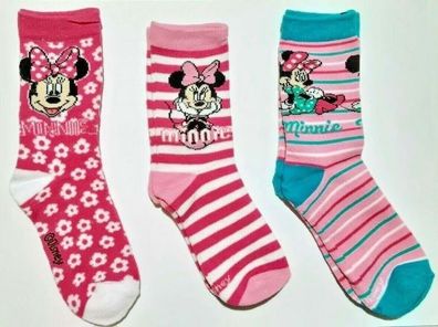 Top Angebot 3er Pack Minnie Maus Kindersocken Disney Mädchen Socken Baumwolle Neu