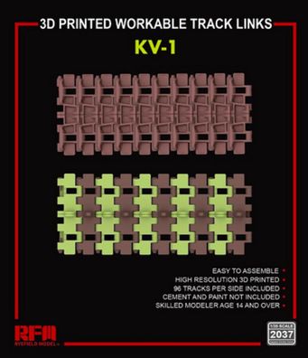 Rye Field Model 1:35 2037 3D printed Workable track links for KV-1 - NEU