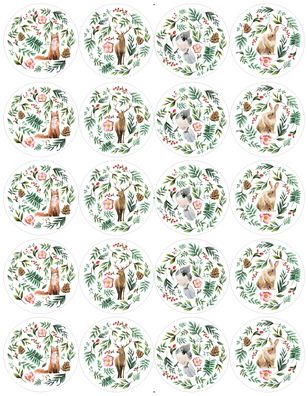 MotivOblaten Waldtiere im Blütenkranz