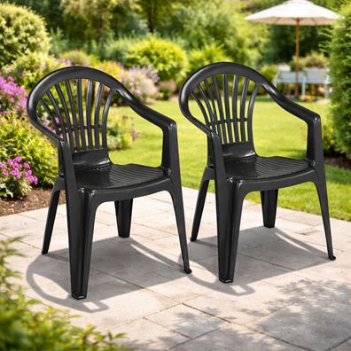 2 Stück Gartenstuhl Stapelstuhl MOJAWO ALTEA Stapelsessel Kunststoff Anthrazit