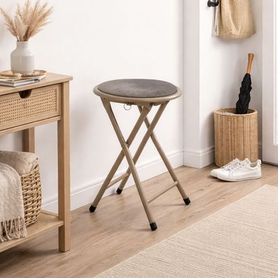 Küchen Klapphocker Hocker Sitzhocker Küchenhocker Samt Polster Beige Ø30cm