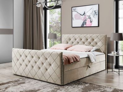 Boxspringbett Malaga Stilvoll Doppelbett mit zwei Bettkästen Design Schlafzimmer