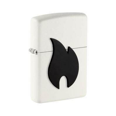 Zippo Benzin-Feuerzeug weiß Emblem BIG Flame Black, unbefüllt 20081523