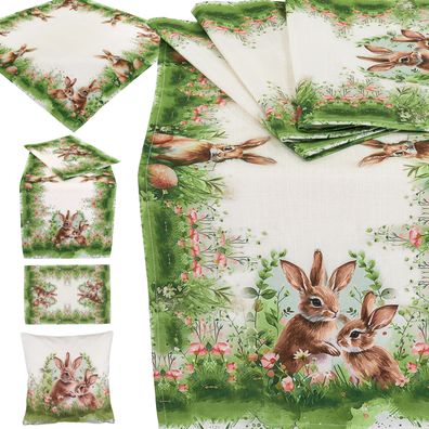 Ostern Tischdecke Tischläufer Kissenbezug Kaninchen Wiese Osterdekoration Grün