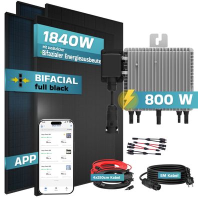 SUNNIVA® Balkonkraftwerk 1840W/800W Solaranlage DEYE 800W Bifazial Fullblack