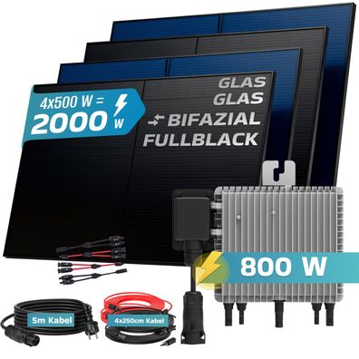 SUNNIVA® Balkonkraftwerk 2000W/800W Solaranlage DEYE Bifazial Fullblack