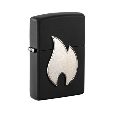 Zippo Benzin-Feuerzeug schwarz Emblem BIG Flame Silver, unbefüllt 2008154