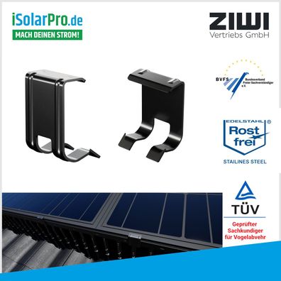 ZIWI Solar Clip F Schwarz für fallende Solar-Taubenabwehrspikes rostfreier Edelstahl