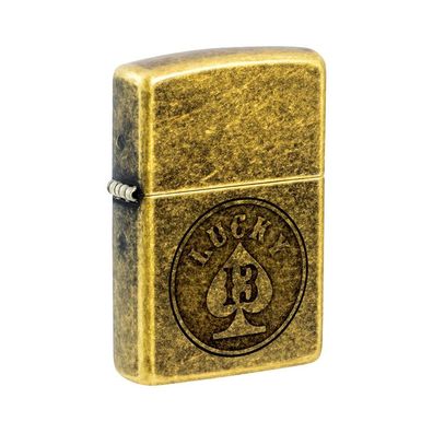 Zippo Benzin-Feuerzeug messing antik graviert Lucky 13, unbefüllt 60007741