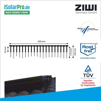 ZIWI 1-reihige fallende Solar-Taubenabwehrspikes Schwarz 50 cm lang