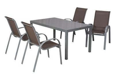 Amalfi Gartenmöbel Set 5tlg., 4 Stapelsessel, Tisch 150 x 90 cm, taupe, Aluminium/Tex