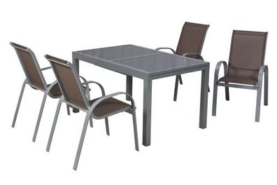 Amalfi Gartenmöbel Set 5tlg., 4 Stapelsessel, Ausziehtisch 160 (220) x 90 cm, Alumini