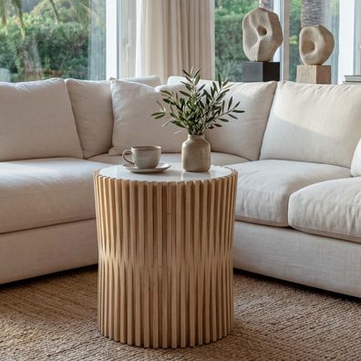 Beistelltisch HWC-N31, Couchtisch Loungetisch Blumentisch Nachttisch, Holz Ø51cm