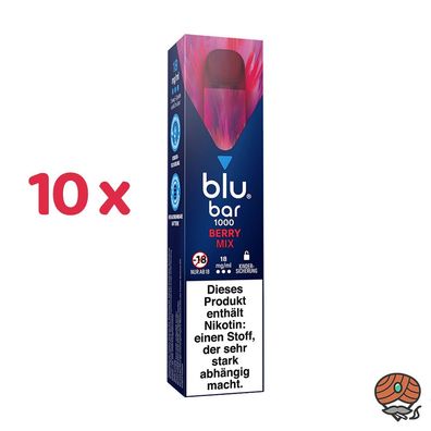 blu bar BERRY MIX 10x Einweg-E-Shisha, 18mg Nikotin, Vape, max. 1000 Züge