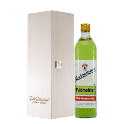 Mackenstedter Waldmeister Likör mit Geschenk-Holzkiste