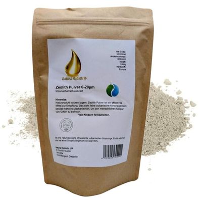Zeolith Pulver 0-20µm 1000g tribomechanisch aktiviert im Kraftpapier Doypack