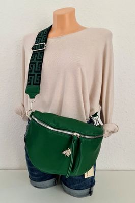 Bauchtasche Umhängetasche Crossbody Bag Kunstleder bunter Gurt Biene Grün