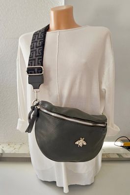 Bauchtasche Umhängetasche Crossbody Bag Kunstleder bunter Gurt Biene Grau