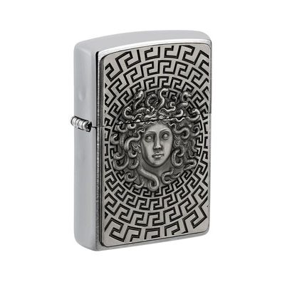 Zippo Benzin-Feuerzeug chrom gebürstet Plakette Medusa, unbefüllt 2008151