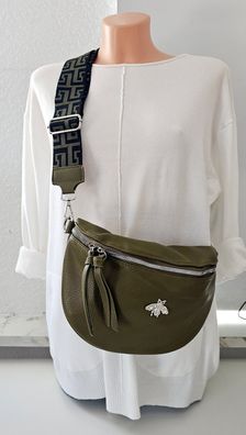 Bauchtasche Umhängetasche Crossbody Bag Kunstleder bunter Gurt Biene Dunkelgrün