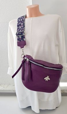 Bauchtasche Umhängetasche Crossbody Bag Kunstleder bunter Gurt Biene in Lila