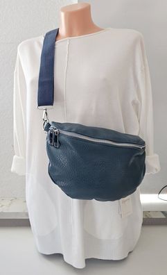 Bauchtasche Umhängetasche Cross Body Bag Kunstleder einfarbiger Gurt Blau