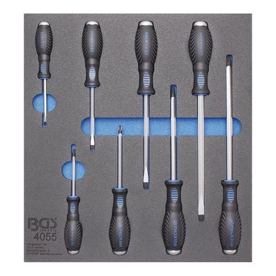 BGS-4055 2/3 Werkstattwageneinlage: Kreuz- und Schlitz-Schraubendreher, 8-tlg