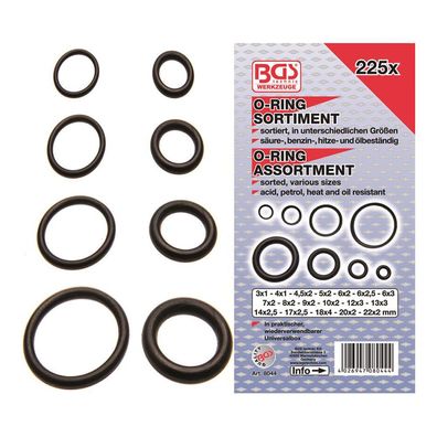 BGS-8044 O-Ring Sortiment, 3-22 mm Ø, 225-tlg