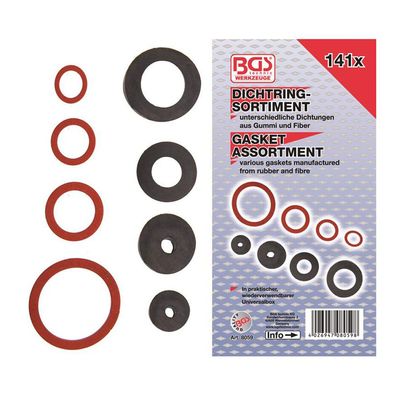 BGS-8059 Dichtring-Sortiment: Gummi & Fiber, 141-tlg
