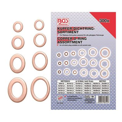 BGS-8142 Kupfer-Dichtring-Sortiment 300-tlg