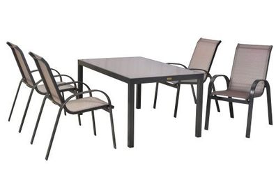 Amalfi Gartenmöbel Set 5tlg., 4 Stapelsessel, Tisch 150 x 90 cm, graphit/diamantbraun