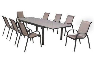 Amalfi Gartenmöbel Set 9tlg., 8 Stapelsessel, Semi Ausziehtisch 200 (300) x 110 cm, g