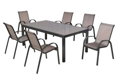 Amalfi Gartenmöbel Set 7tlg., 6 Stapelsessel, Semi Ausziehtisch 200 (300) x 110 cm, g