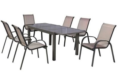 Amalfi Gartenmöbel Set 7tlg., 6 Stapelsessel, Ausziehtisch 150 (210) x 90 cm, graphit