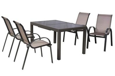 Amalfi Gartenmöbel Set 5tlg., 4 Stapelsessel, Ausziehtisch 150 (210) x 90 cm, graphit