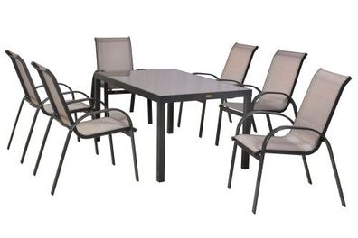 Amalfi Gartenmöbel Set 7tlg., 6 Stapelsessel, Tisch 150 x 90 cm, graphit/diamantbraun