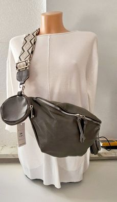 Bauchtasche Gürteltasche 2 extra Taschen Cross Body Bag Kunstleder Gurt in Grau
