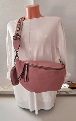Bauchtasche Gürteltasche mit extra Tasche Cross Body Bag Kunstleder Gurt Altrosa