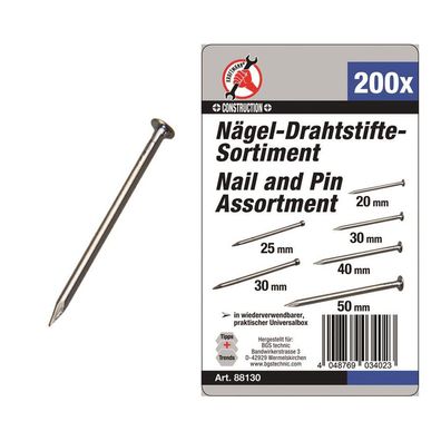 BGS-88130 I Nägel-Drahtstifte-Sortiment, 200-tlg