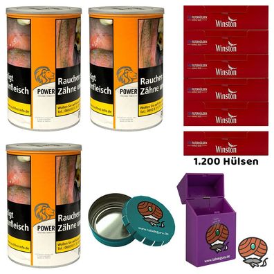 Power Volumentabak Dose 3x 180g, Winston Hülsen, Ascher, Box