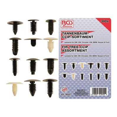 BGS-9055 Tannenbaumclip-Sortiment für GM, VW, Chrysler, BMW, Nissan & Ford, 340-tlg