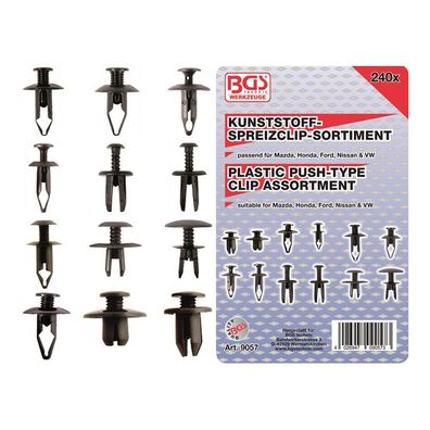 BGS-9057 Kunststoffspreizclip-Sortiment für Mazda, Honda, Ford, Nissan & VW, 240-tlg